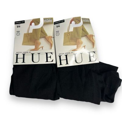 HUE Mesh Knee Hi Sock New Women’s Size 1 Black 2 Pair Pack